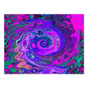Groovy Abstrakt Retro Magenta und Lila Swirl Fotodruck
