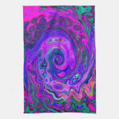 Groovy Abstrakt Retro Magenta und Lila Swirl Geschirrtuch (Vertikal)