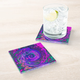 Groovy Abstrakt Retro Magenta und Lila Swirl Glasuntersetzer