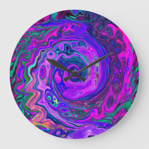 Groovy Abstrakt Retro Magenta und Lila Swirl Große Wanduhr