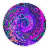 Groovy Abstrakt Retro Magenta und Lila Swirl Keramikknauf (Vorderseite)