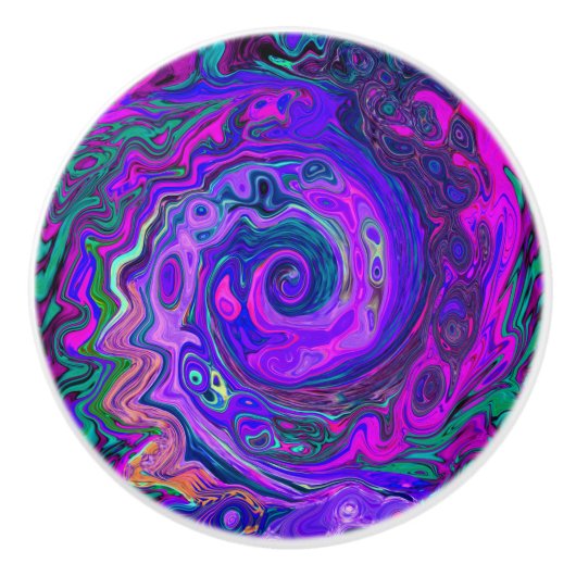 Groovy Abstrakt Retro Magenta und Lila Swirl Keramikknauf (Vorderseite)