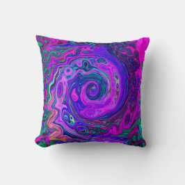 Groovy Abstrakt Retro Magenta und Lila Swirl Kissen