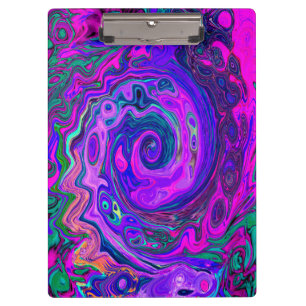 Groovy Abstrakt Retro Magenta und Lila Swirl Klemmbrett
