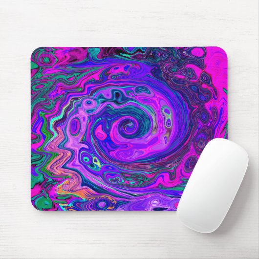 Groovy Abstrakt Retro Magenta und Lila Swirl Mousepad (Mit Mouse)