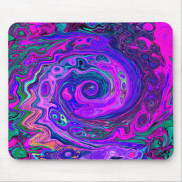 Groovy Abstrakt Retro Magenta und Lila Swirl Mousepad