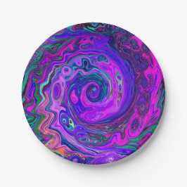 Groovy Abstrakt Retro Magenta und Lila Swirl Pappteller