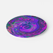 Groovy Abstrakt Retro Magenta und Lila Swirl Pappteller (Schrägansicht)