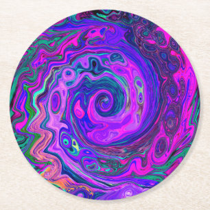 Groovy Abstrakt Retro Magenta und Lila Swirl Runder Pappuntersetzer