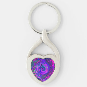 Groovy Abstrakt Retro Magenta und Lila Swirl Schlüsselanhänger