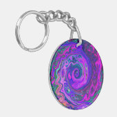 Groovy Abstrakt Retro Magenta und Lila Swirl Schlüsselanhänger (Vorderseite links)