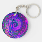 Groovy Abstrakt Retro Magenta und Lila Swirl Schlüsselanhänger (Rückseite)