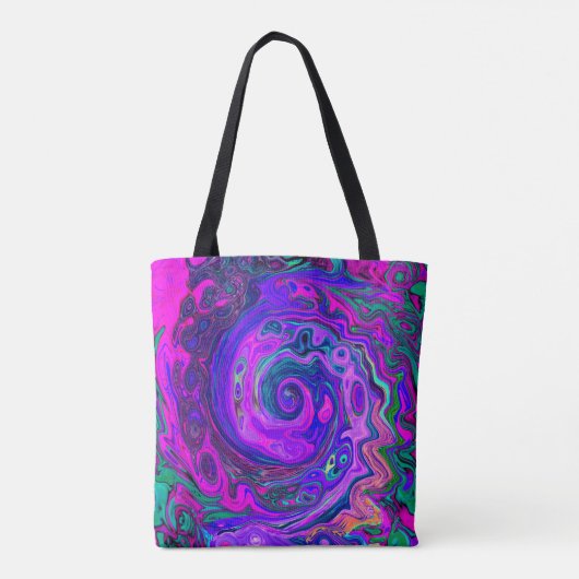 Groovy Abstrakt Retro Magenta und Lila Swirl Tasche (Rückseite)