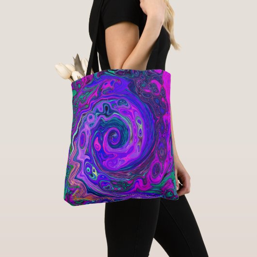 Groovy Abstrakt Retro Magenta und Lila Swirl Tasche (Von Nahem)
