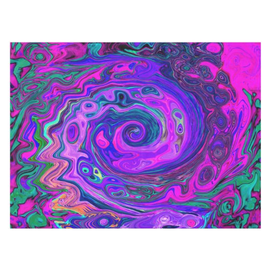 Groovy Abstrakt Retro Magenta und Lila Swirl Tischdecke (Vorderseite (Horizontal))