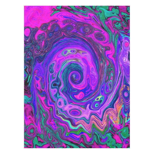 Groovy Abstrakt Retro Magenta und Lila Swirl Tischdecke (Vorderseite)