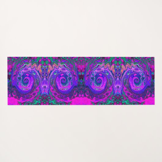 Groovy Abstrakt Retro Magenta und Lila Swirl Yogamatte (Rückseite (Horizontal))