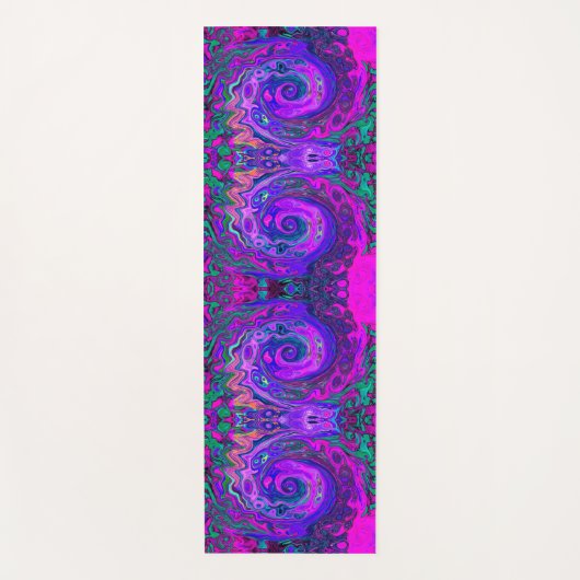 Groovy Abstrakt Retro Magenta und Lila Swirl Yogamatte (Vorderseite)