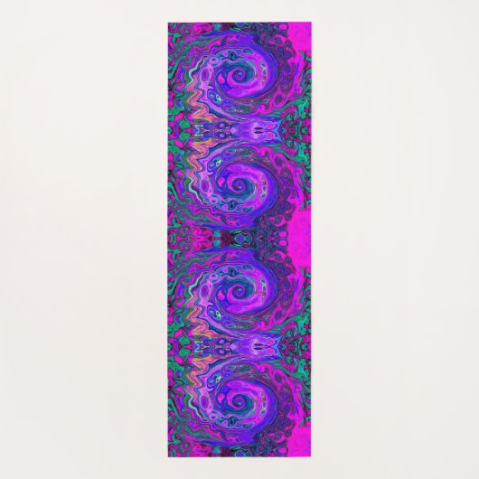 Groovy Abstrakt Retro Magenta und Lila Swirl Yogamatte (Rückseite)