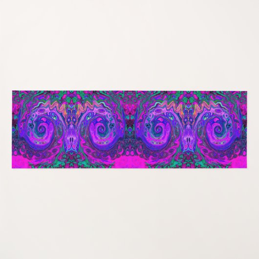 Groovy Abstrakt Retro Magenta und Lila Swirl Yogamatte (Vorderseite (Horizontal))