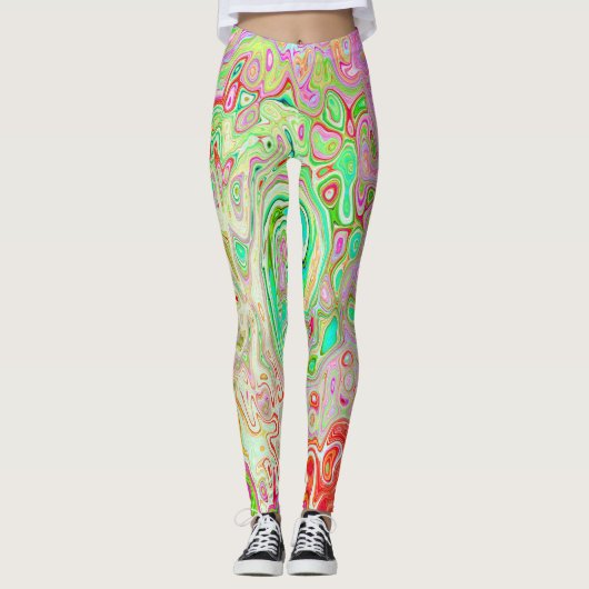 Groovy Abstrakt Retro Pastel Green Liquid Swirl Leggings (Vorderseite)