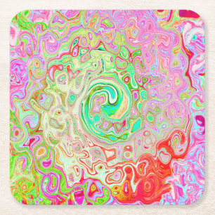 Groovy Abstrakt Retro Pastel Green Liquid Swirl Rechteckiger Pappuntersetzer