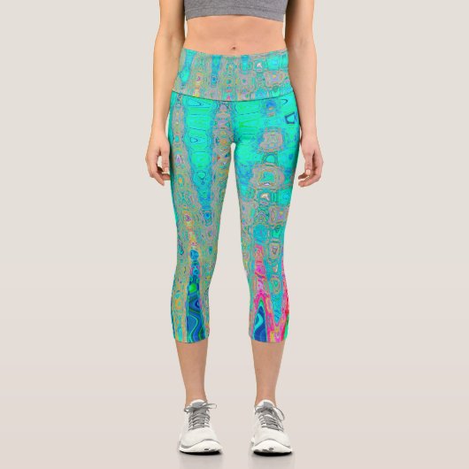 Groovy Abstrakt Retro Rainbow AtomWaves Capri Leggings (Vorderseite)