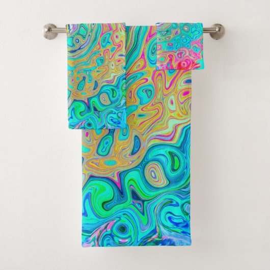 Groovy Abstrakt Retro Rainbow Liquid Swirl Badhandtuch Set (Insitu)