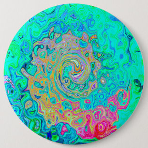 Groovy Abstrakt Retro Rainbow Liquid Swirl Button