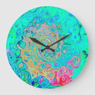 Groovy Abstrakt Retro Rainbow Liquid Swirl Große Wanduhr