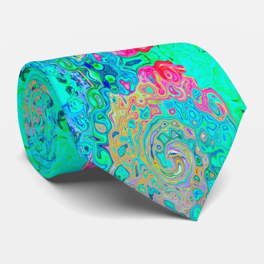 Groovy Abstrakt Retro Rainbow Liquid Swirl Krawatte (Gerollt)