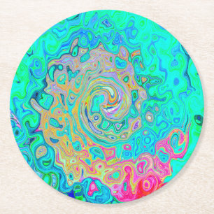 Groovy Abstrakt Retro Rainbow Liquid Swirl Runder Pappuntersetzer