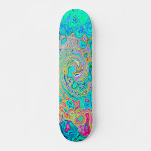 Groovy Abstrakt Retro Rainbow Liquid Swirl Skateboard