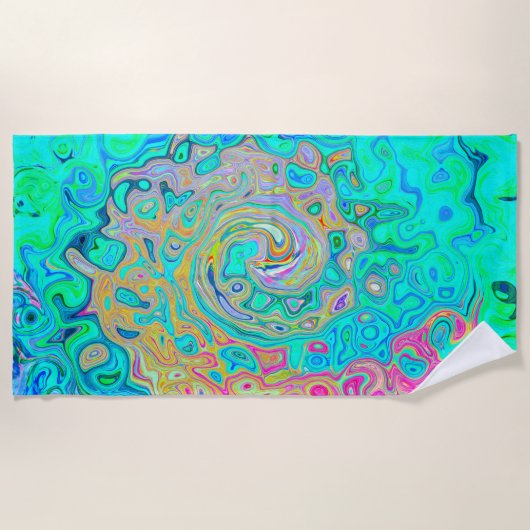 Groovy Abstrakt Retro Rainbow Liquid Swirl Strandtuch (Vorderseite)