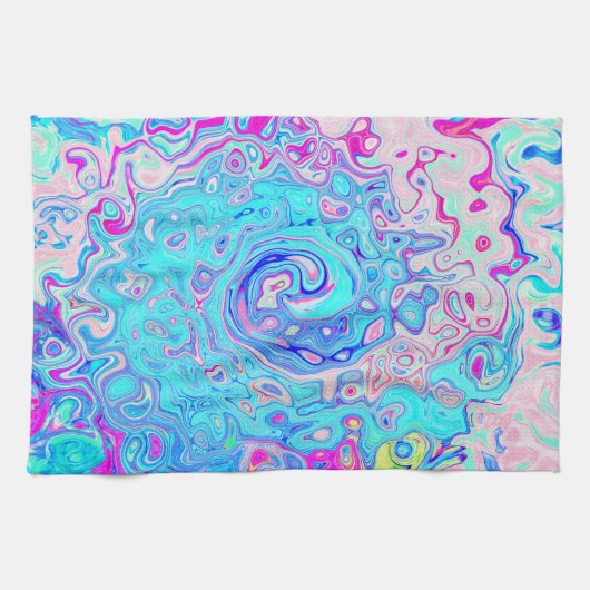 Groovy Abstrakt Retro Robin's Egg Blue Swirl Geschirrtuch (Horizontal)