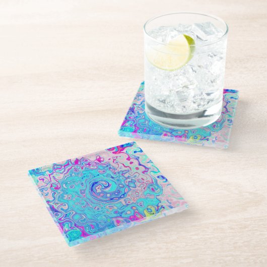 Groovy Abstrakt Retro Robin's Egg Blue Swirl Glasuntersetzer (Schrägansicht)