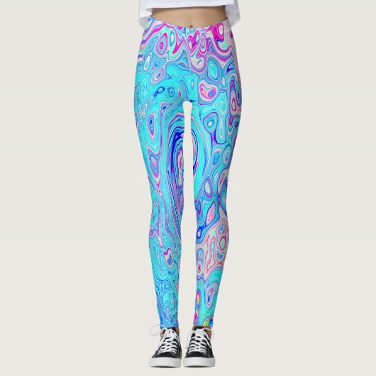 Groovy Abstrakt Retro Robin's Egg Blue Swirl Leggings (Vorderseite)