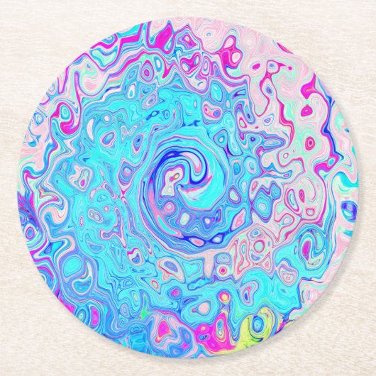 Groovy Abstrakt Retro Robin's Egg Blue Swirl Runder Pappuntersetzer (Vorderseite)