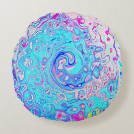 Groovy Abstrakt Retro Robin's Egg Blue Swirl Rundes Kissen