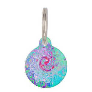 Groovy Abstrakt Retro Rosa und grüner Swirl Haustiermarke