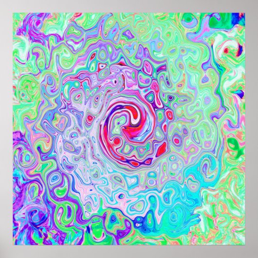 Groovy Abstrakt Retro Rosa und grüner Swirl Poster (Vorne)