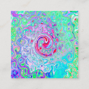 Groovy Abstrakt Retro Rosa und grüner Swirl Quadratische Visitenkarte