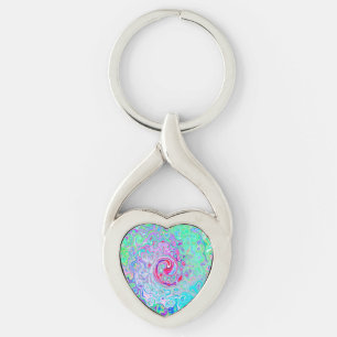 Groovy Abstrakt Retro Rosa und grüner Swirl Schlüsselanhänger