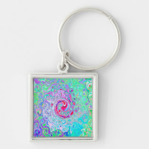 Groovy Abstrakt Retro Rosa und grüner Swirl Schlüsselanhänger