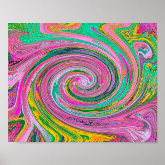 Groovy Abstrakt Retro Rosa und Minzgrün Swirl Poster (Vorne)