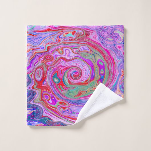 Groovy Abstrakt Retro Rot, Lila und rosa Swirl Badhandtuch Set (Waschlappen)