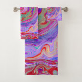 Groovy Abstrakt Retro Rot, Lila und rosa Swirl Badhandtuch Set (Insitu)
