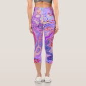 Groovy Abstrakt Retro Rot, Lila und rosa Swirl Capri Leggings (Rückseite)