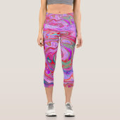 Groovy Abstrakt Retro Rot, Lila und rosa Swirl Capri Leggings (Vorderseite)