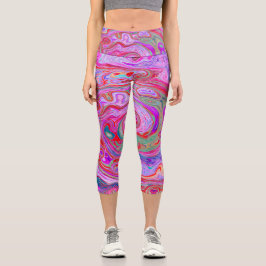 Groovy Abstrakt Retro Rot, Lila und rosa Swirl Capri Leggings